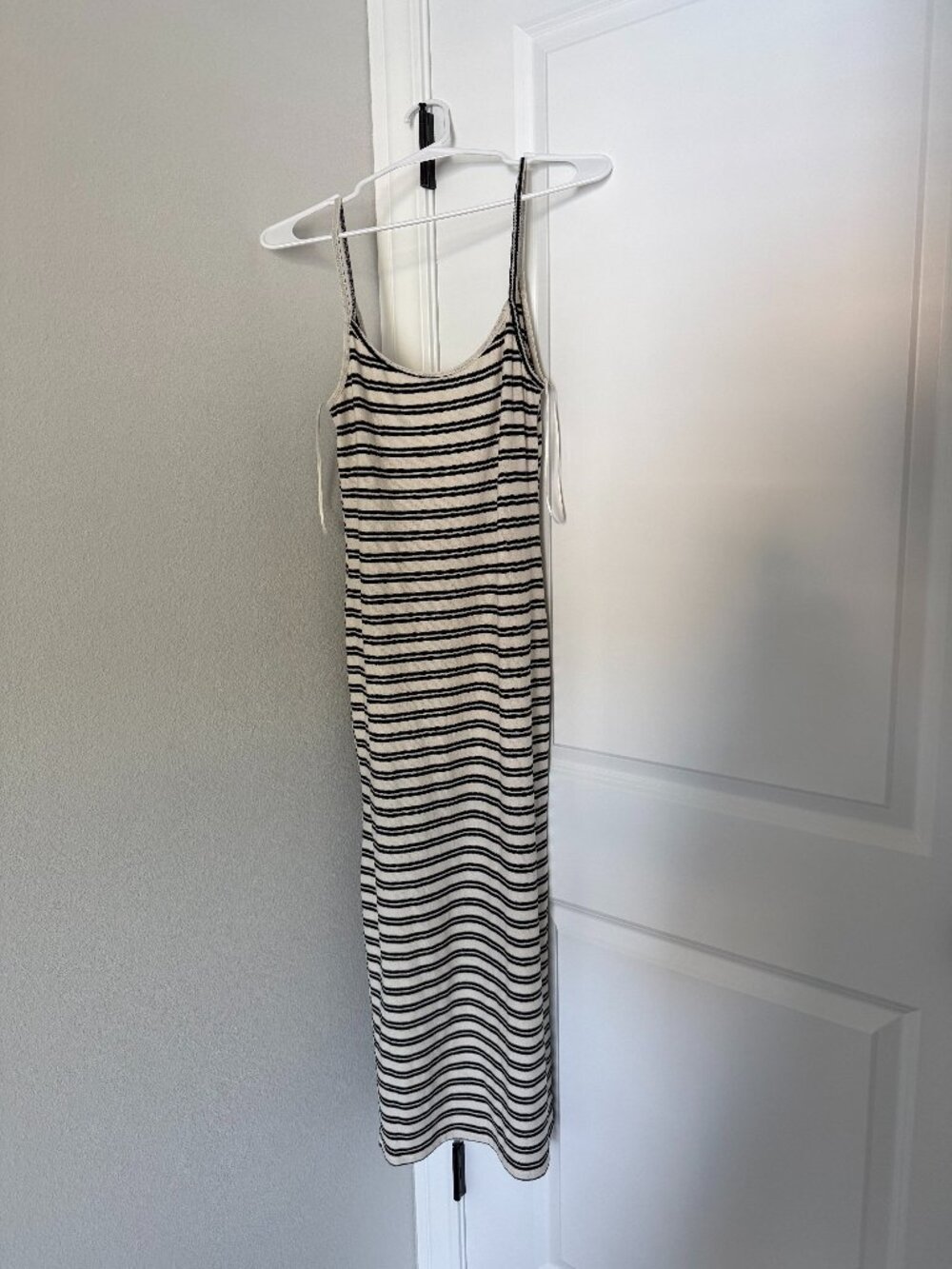 M Zara Cotton Knit Midi Dress Striped Black & Cream